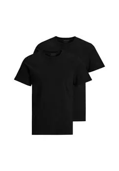 Мужская футболка, 2 шт. в упаковке - JACBASIC CREW NECK TEE, с коротким рукавом, однотонная, хлопок JACK & JONES, черный