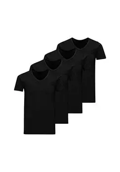 Мужская футболка, 4 шт. в упаковке - JACBASIC CREW NECK TEE, с коротким рукавом, однотонная, хлопок JACK & JONES, черный