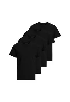 Мужская футболка, 4 шт. в упаковке - JACBASIC CREW NECK TEE, с коротким рукавом, однотонная, хлопок JACK & JONES, черный