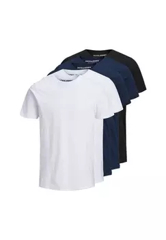 Мужская футболка, 5 шт. в упаковке - JJEORGANIC BASIC TEE O-NECK, короткий рукав, натуральный хлопок JACK & JONES, цвет Marineblau Schwarz