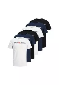 Мужская футболка, 6 шт. в упаковке — JJECORP LOGO TEE CREW NECK, принт с логотипом, хлопок JACK & JONES, цвет Marineblau Schwarz