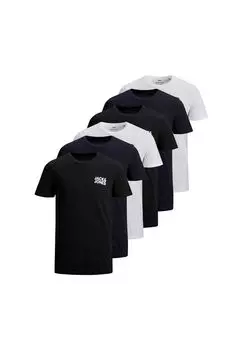 Мужская футболка, 6 шт. в упаковке — JJECORP LOGO TEE O-NECK, принт с логотипом, хлопок JACK & JONES, цвет Marineblau Schwarz
