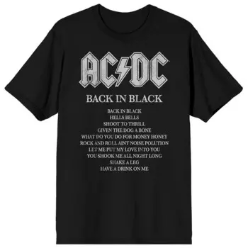 Мужская футболка AC/DC Back In Black Song List Licensed Character, черный