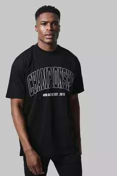 Мужская футболка active oversize championship Boohoo, черный