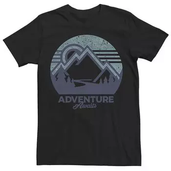 Мужская футболка Adventure Awaits синяя с графическим изображением Mountain Circle Licensed Character