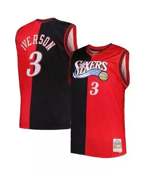 Мужская футболка Allen Iverson Black, Red Philadelphia 76ers Big and Tall Hardwood Classics 2000-01 Split Swingman Mitchell & Ness, черный