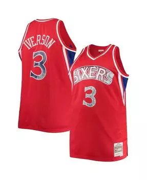 Мужская футболка allen iverson red philadelphia 76ers big and tall 1996-97 nba 75th anniversary diamond swingman jersey Mitchell & Ness, красный