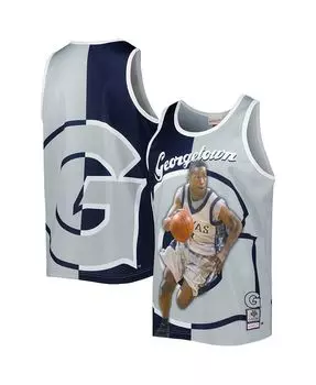 Мужская футболка Allen Iverson темно-серая с сублимированной отделкой Georgetown Hoyas Player Mitchell & Ness, синий