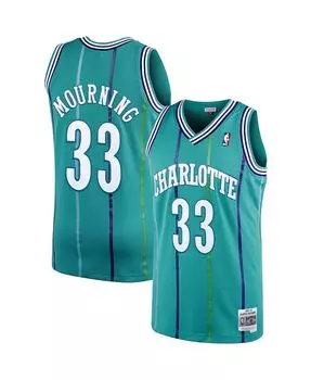 Мужская футболка alonzo mourning teal charlotte hornets 1992-93 hardwood classics swingman player jersey Mitchell & Ness, бирюзовый