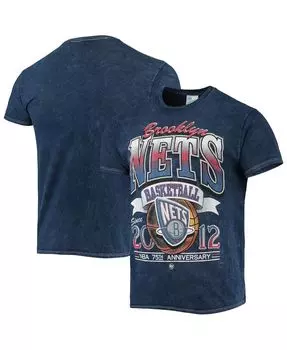 Мужская футболка '47 navy brooklyn nets 75th anniversary city edition mineral wash vintage-look tubular tshirt '47 Brand, синий