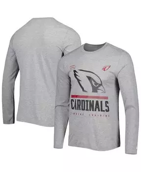 Мужская футболка arizona cardinals с меланжевым серым принтом в аутентичной красной зоне с длинным рукавом New Era, мульти