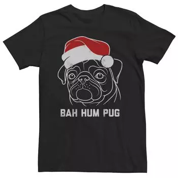 Мужская футболка Bah Hum Pug Santa Hat с рождественским рисунком и контуром Licensed Character