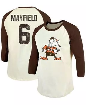 Мужская футболка Baker Mayfield Cream, коричневая Cleveland Browns в винтажном стиле с именем игрока и номером реглан с рукавом 3/4 Fanatics, белый