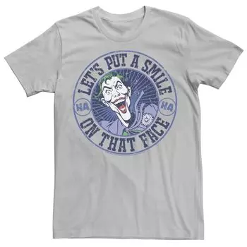 Мужская футболка Batman Joker с надписью Smile On Stamp Tee DC Comics, серебристый