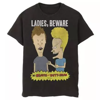Мужская футболка Beavis and Butthead Ladies Beware с графическим логотипом Licensed Character