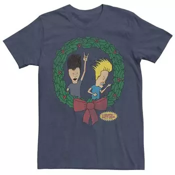Мужская футболка Beavis and Butthead Rock On Christmas Wreath Licensed Character