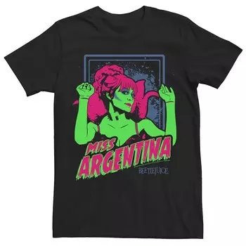 Мужская футболка Beetlejuice Miss Argentina с неоновым плакатом Licensed Character, черный