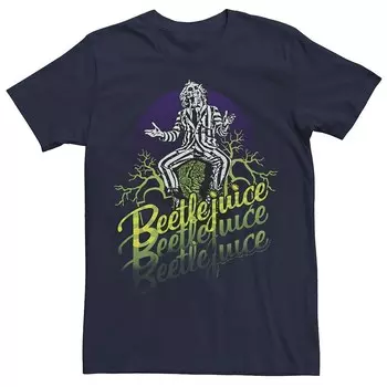 Мужская футболка Beetlejuice Three Times с портретом и надписью Licensed Character, темно-синий