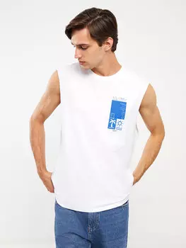 Мужская футболка без рукавов из чесаного хлопка с круглым вырезом и принтом LCW Casual, буксе белый