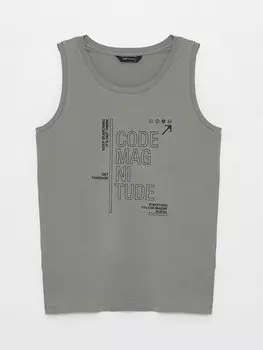 Мужская футболка без рукавов из чесаного хлопка с круглым вырезом и принтом LCW Casual, сизый