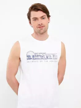 Мужская футболка без рукавов из чесаного хлопка с круглым вырезом и принтом LCWAIKIKI Classic, буксе белый