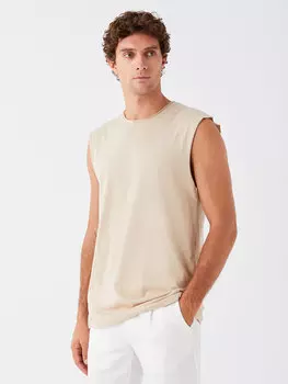 Мужская футболка без рукавов из чесаного хлопка с круглым вырезом LCW Casual