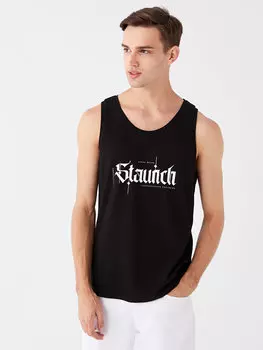 Мужская футболка без рукавов из чесаного хлопка с круглым вырезом и принтом LCW Casual, новый черный