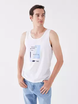 Мужская футболка без рукавов из чесаного хлопка с круглым вырезом и принтом LCW Casual, от белого