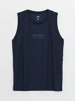 Мужская футболка без рукавов из чесаного хлопка с круглым вырезом и принтом LCW ECO