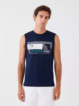 Мужская футболка без рукавов с круглым вырезом и принтом LCWAIKIKI Classic, новый темно-синий