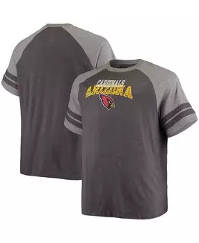 Мужская футболка big and tall charcoal grey arizona cardinals с двумя полосками tri-blend реглан Fanatics, мульти