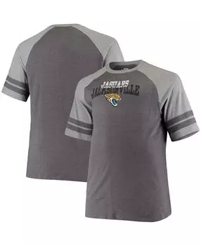 Мужская футболка big and tall charcoal grey jacksonville jaguars с двумя полосками и тремя смесовыми регланами Fanatics, мульти