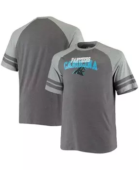Мужская футболка Big and Tall Charcoal, Heathered Grey Carolina Panthers с двумя полосками, трехслойная футболка реглан Fanatics