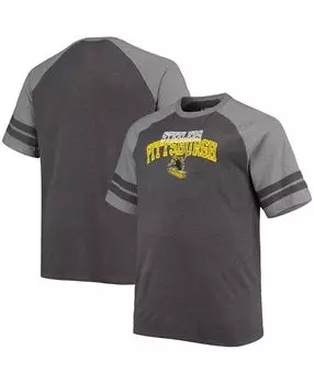Мужская футболка big and tall черного цвета с меланжевым серым оттенком pittsburgh steelers throwback с 2 полосками реглан Fanatics, мульти
