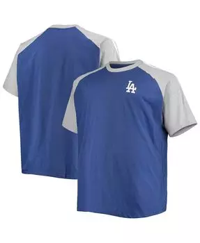 Мужская футболка big and tall royal and heathered grey los angeles dodgers b&amp;t curcular raglan Profile, мульти