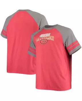 Мужская футболка big and tall scarlet, heathered grey san francisco 49ers с двумя полосками и тремя смесовыми регланами Fanatics, мульти