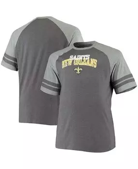 Мужская футболка big and tall темно-серого и меланжевого цвета new orleans saints с двумя полосками и смешанной тканью реглан Fanatics, мульти