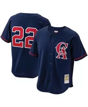 Мужская футболка bo jackson navy california angels cooperstown collection mesh batting practice на пуговицах джерси Mitchell & Ness, синий