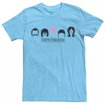 Мужская футболка Bob's Burgers с силуэтами волос в линию Licensed Character, цвет Light Blue Heather
