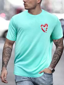 Мужская футболка больших размеров Manfinity Homme с узором в виде сердечек и букв, цвет синий