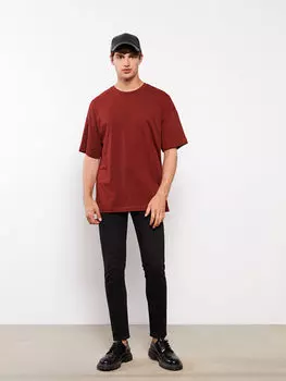 Мужская футболка большого размера из чесаного хлопка с круглым вырезом и короткими рукавами LCW Casual