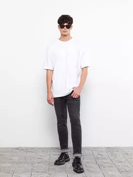 Мужская футболка большого размера из чесаного хлопка с круглым вырезом и короткими рукавами LCW Casual