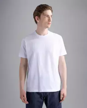 Мужская футболка большого размера с коротким рукавом, логотипом на груди и рукаве Paul & Shark, белый