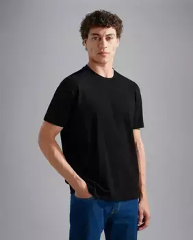 Мужская футболка большого размера с коротким рукавом, логотипом на груди и рукаве Paul & Shark, черный