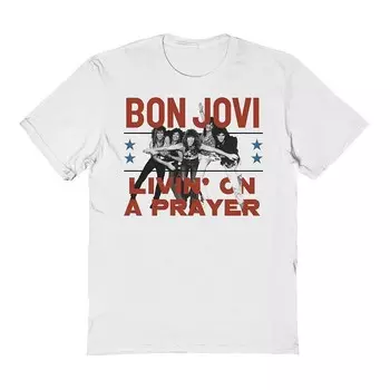Мужская футболка Bon Jovi Livin On A Prayer с рисунком Licensed Character, белый
