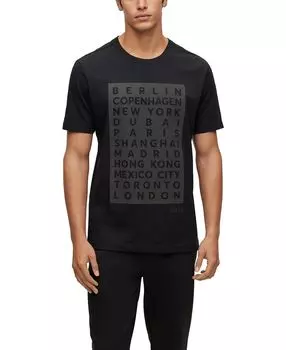 Мужская футболка boss из хлопкового джерси с изображением города и логотипом со стразами Hugo Boss, черный