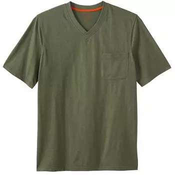 Мужская футболка Boulder Creek By Kingsize с v-образным вырезом и карманами большого и высокого веса, цвет Heather Moss
