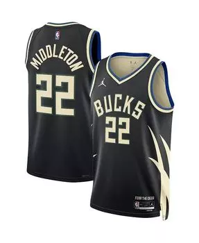 Мужская футболка бренда Khris Middleton Black Milwaukee Bucks 2022/23 Statement Edition Swingman Jordan, черный