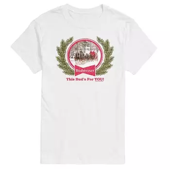 Мужская футболка Budweiser Clydesdales Holiday с графическим рисунком Licensed Character, белый