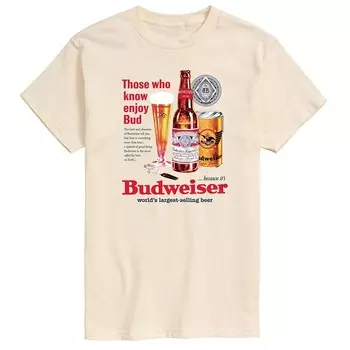 Мужская футболка Budweiser Enjoy Bud Vintage с графическим рисунком Licensed Character, цвет Cream